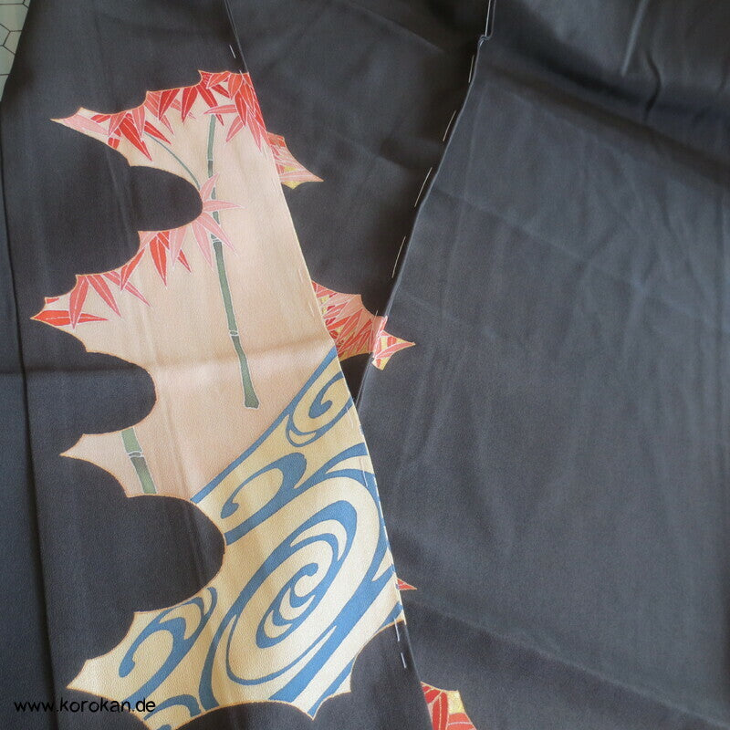 Tomesode, goldener Bambuswald Seiden Karieba