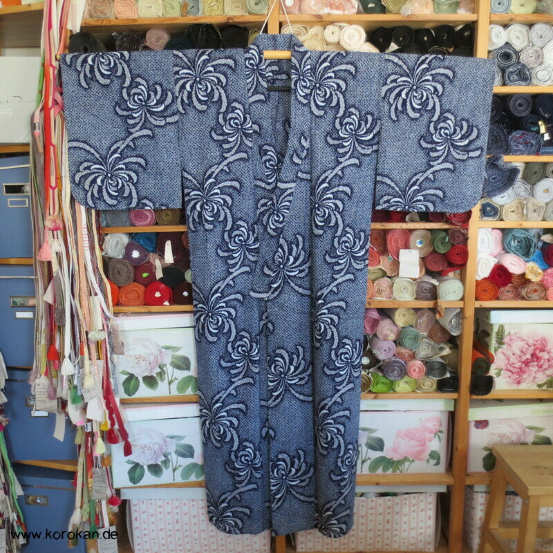Fake Arimatsu Shibori Yukata, Baumwolle, Chrysanthemen