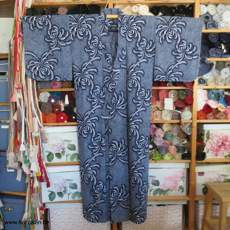 Fake Arimatsu Shibori Yukata, Baumwolle, Chrysanthemen