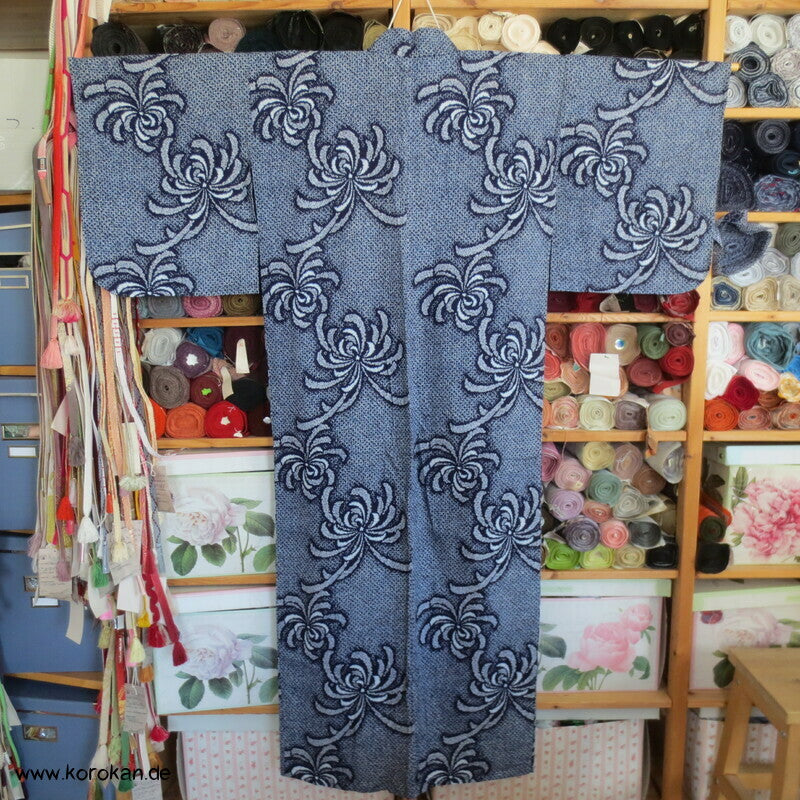 Fake Arimatsu Shibori Yukata, Baumwolle, Chrysanthemen