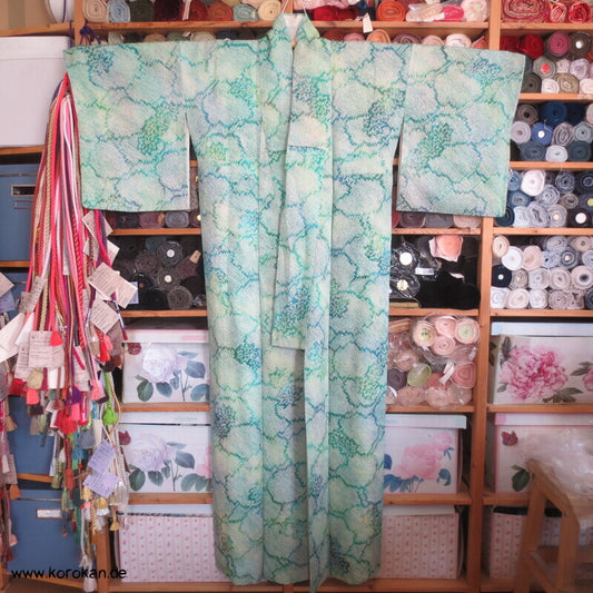 Full Shibori Seidendamast Blätternetz Komon Kimono