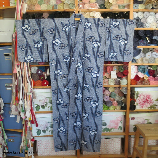 Fake Arimatsu Shibori Yukata, Baumwolle, Iris