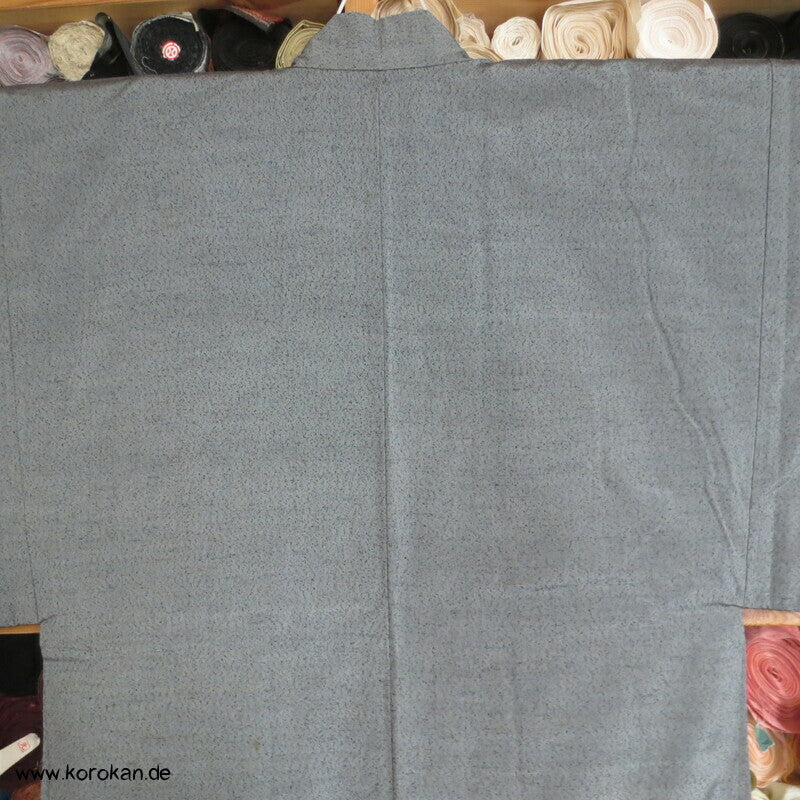 graue Tsumugi Seide Haori Kimono Jacke, Tempelfutter, gedeckte Brücke