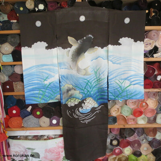 antiker Sommer Tauf Kimono für kleine Jungen, springender Koi