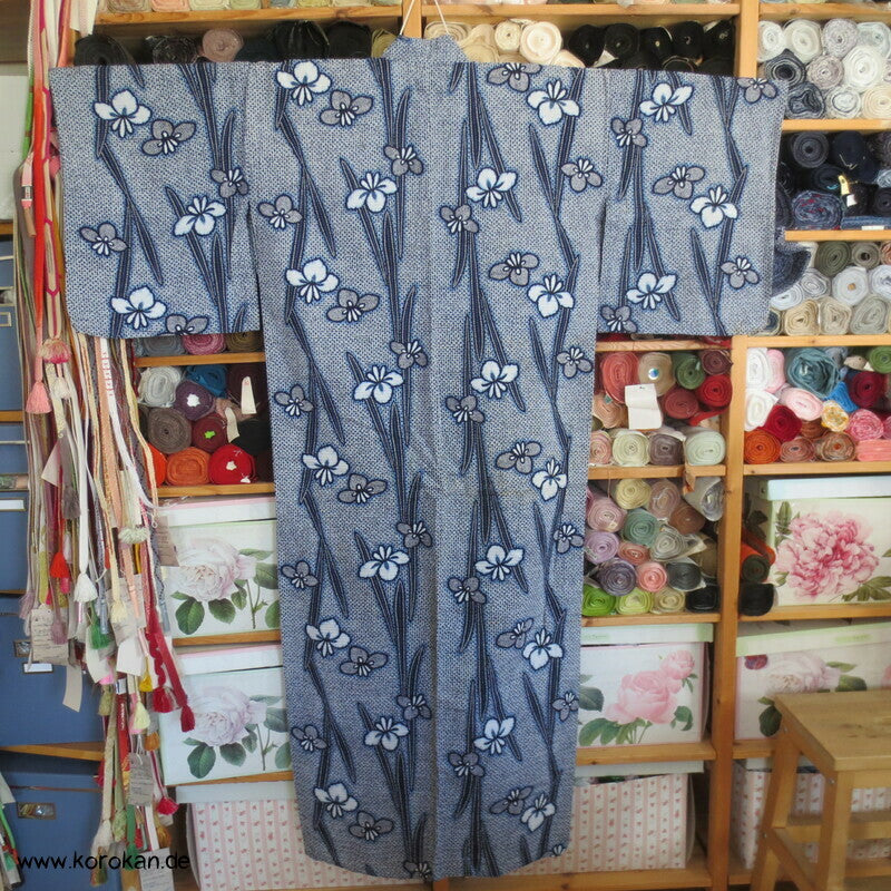 Fake Arimatsu Shibori Yukata, Baumwolle, Iris