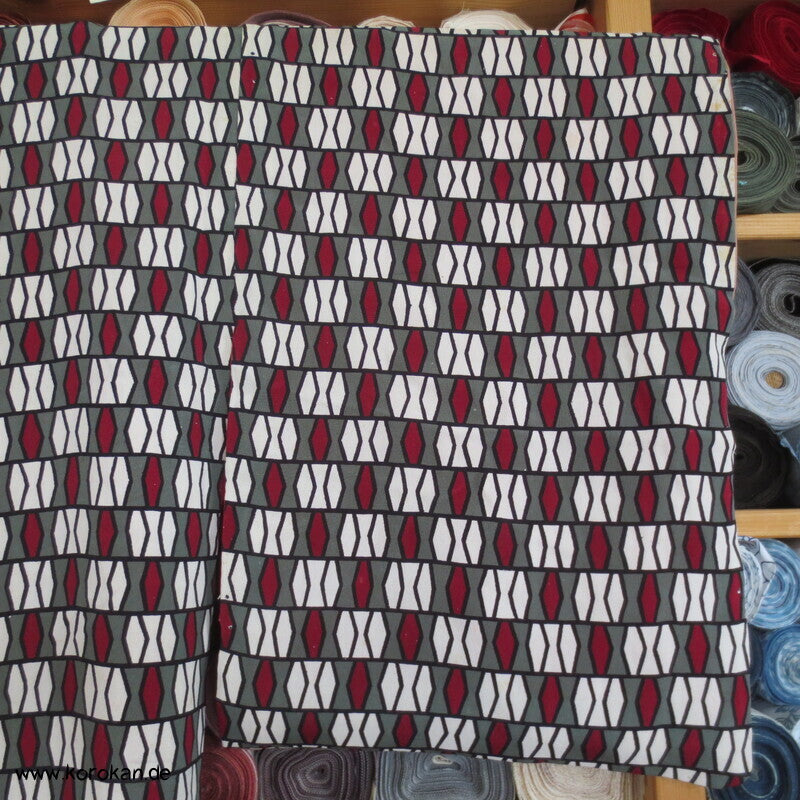 geometrischer antiker Seidencrepe Komon Kimono, rotes Futter