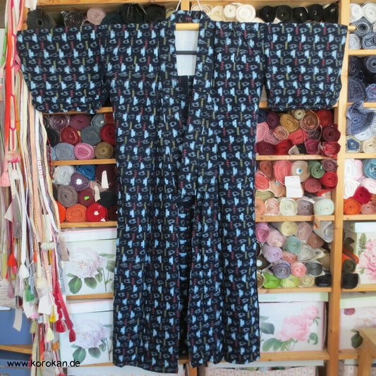 Kreise und Stäbe Kurume Kasuri Baumwolle Hitoe Kimono Arbeitsmantel