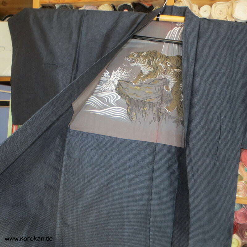 zwei Tiger bei Nacht Futter Haori Kimono Jacke, Tsumugi Seide