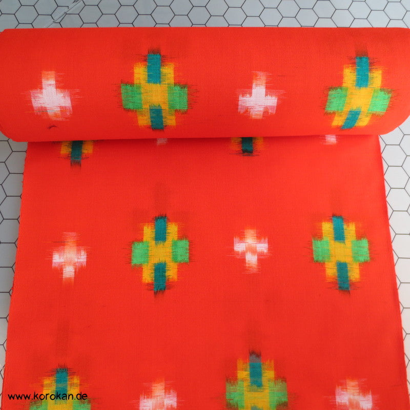 oranges Kasuri bunte Kreuze riesige Rolle Wollstoff für Haori - Kimono Set Tanmono