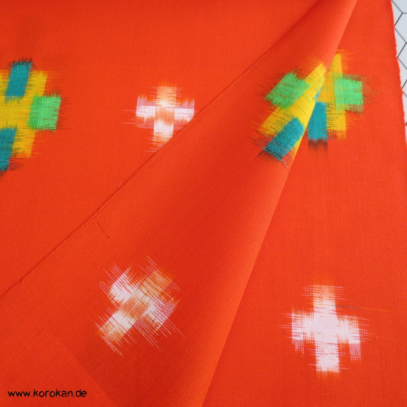 oranges Kasuri bunte Kreuze riesige Rolle Wollstoff für Haori - Kimono Set Tanmono