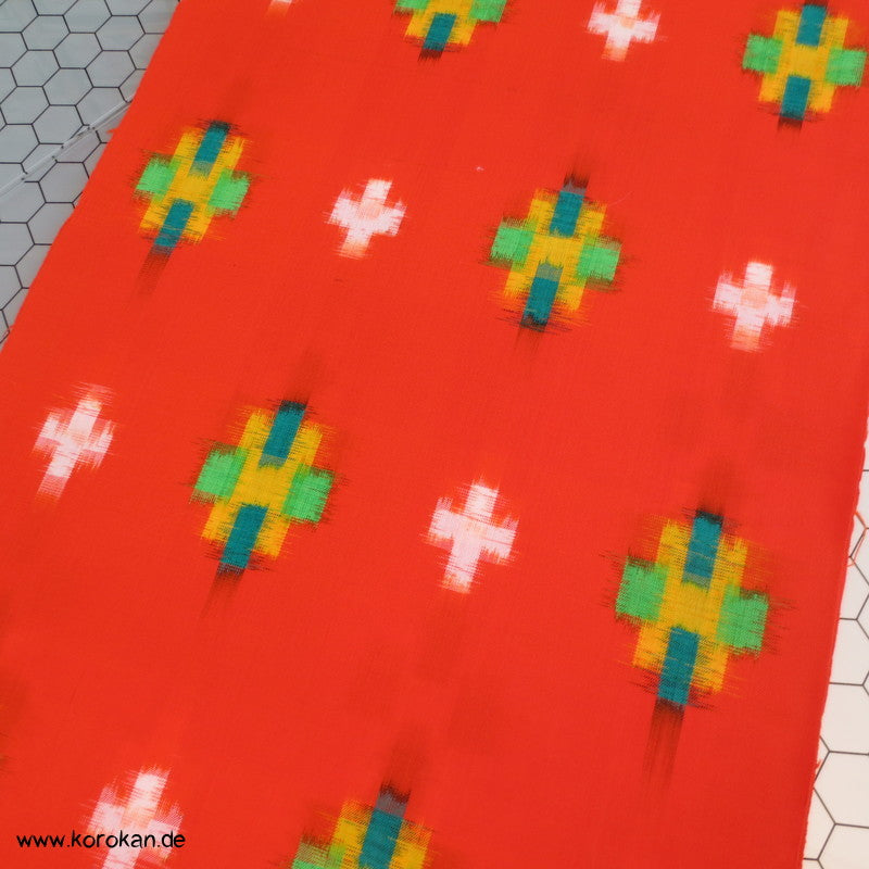 oranges Kasuri bunte Kreuze riesige Rolle Wollstoff für Haori - Kimono Set Tanmono