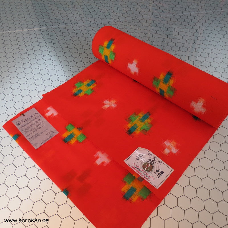 oranges Kasuri bunte Kreuze riesige Rolle Wollstoff für Haori - Kimono Set Tanmono