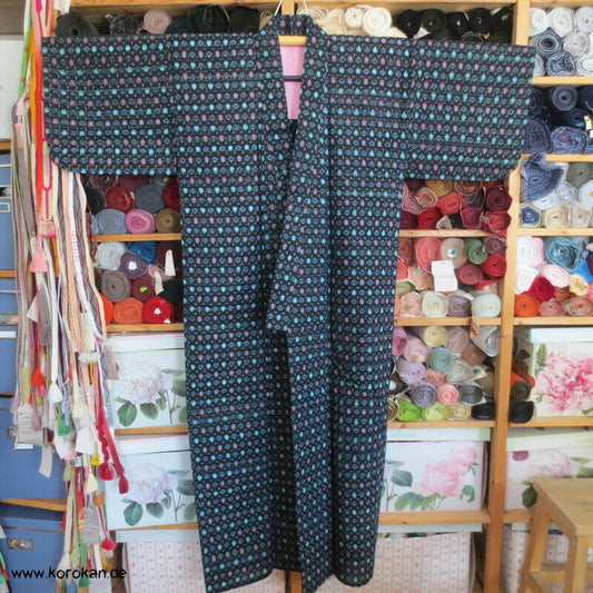 Kreise und Stäbe Kurume Kasuri Baumwolle Hitoe Kimono Boro Arbeitsmantel