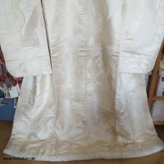 gewebte Kraniche und Päonien Seidenbrokat Uchikake - Kimono Hochzeitsmantel