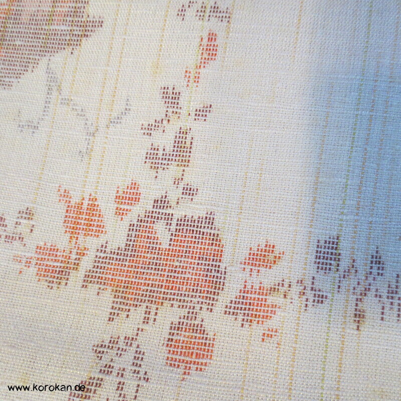 Blüten Rechteckgitter Kasuri Tsumugi Kimono Seide, originalgerollt