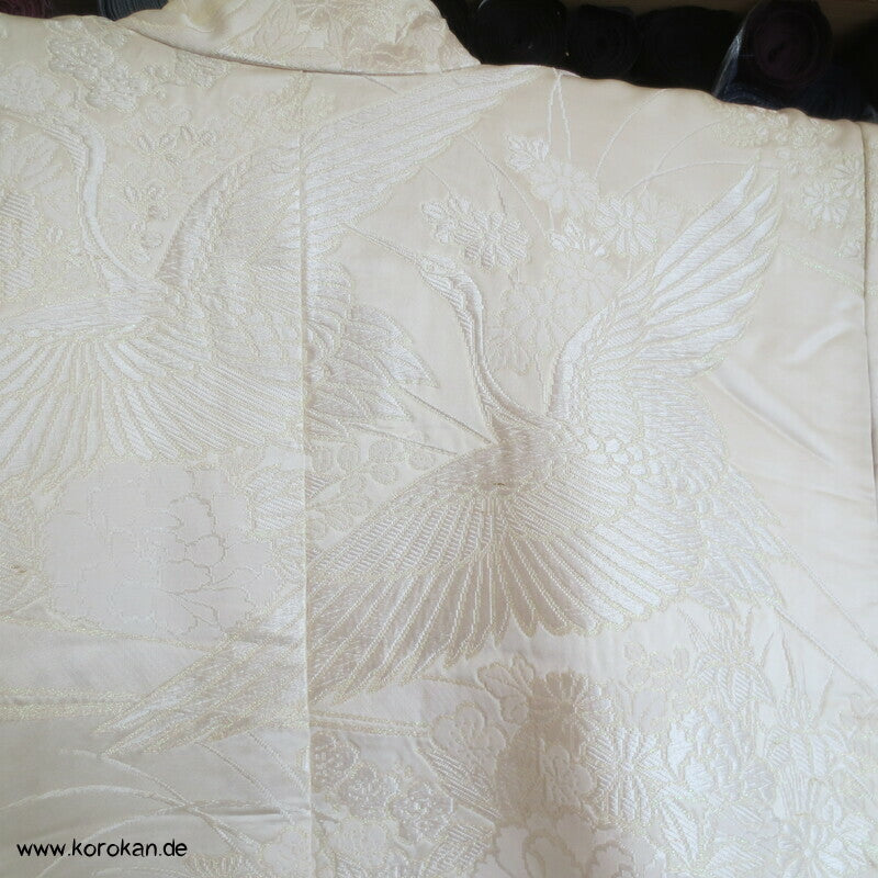 gewebte Kraniche und Päonien Seidenbrokat Uchikake - Kimono Hochzeitsmantel