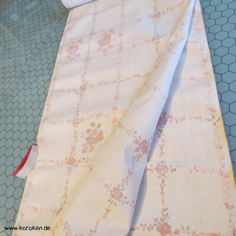 Blüten Rechteckgitter Kasuri Tsumugi Kimono Seide, originalgerollt