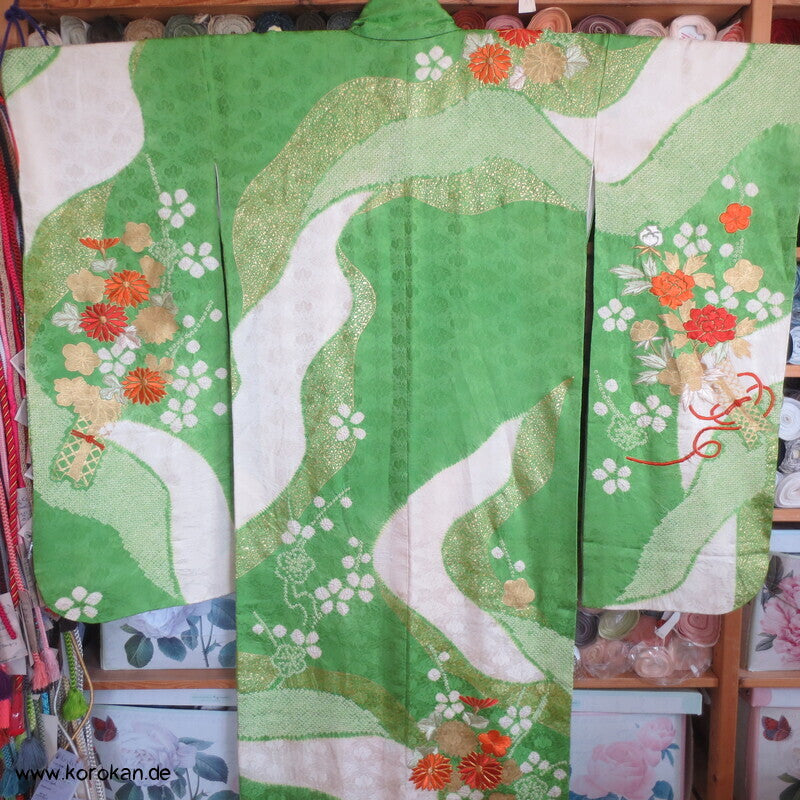 Golddruck und -stickerei Seidendamast Furisode Kimono