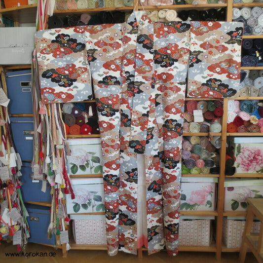 Wolkenenten Chirimen Crepe Seide, Komon Kimono, sehr groß