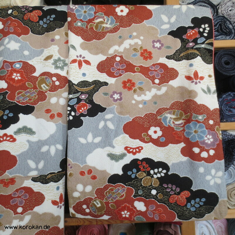 Wolkenenten Chirimen Crepe Seide, Komon Kimono, sehr groß