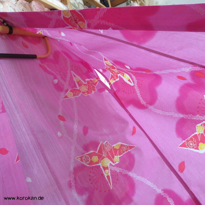 Yukata Kimono, reine Baumwolle, rot rosa Origami Kraniche