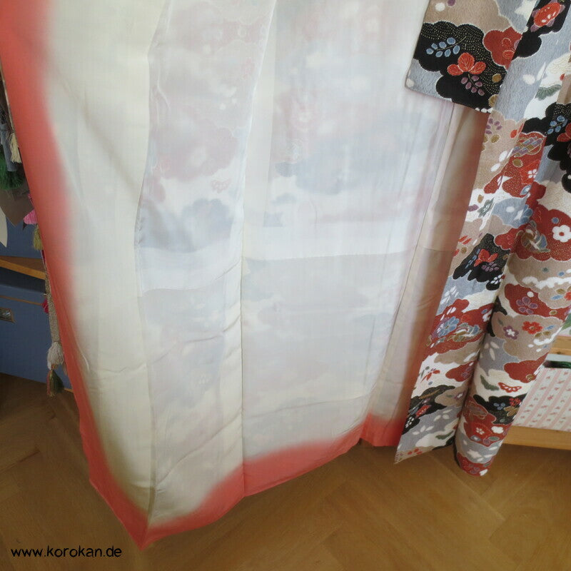 Wolkenenten Chirimen Crepe Seide, Komon Kimono, sehr groß