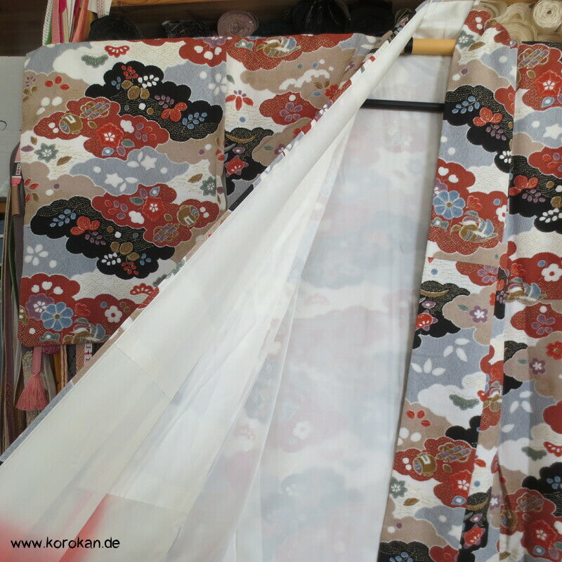 Wolkenenten Chirimen Crepe Seide, Komon Kimono, sehr groß
