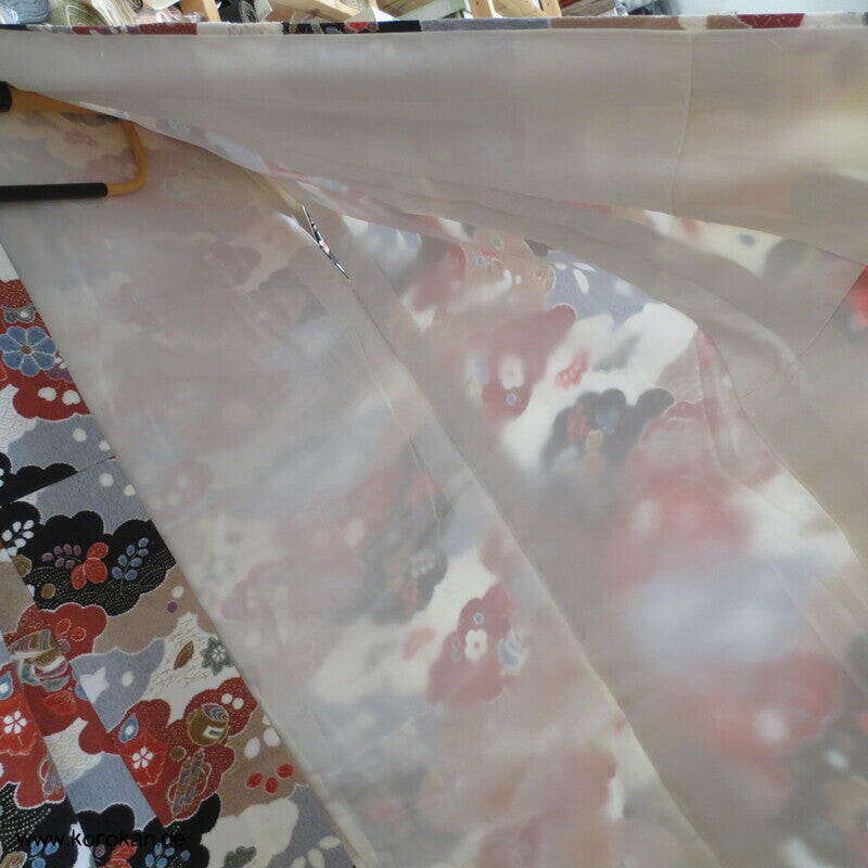 Wolkenenten Chirimen Crepe Seide, Komon Kimono, sehr groß