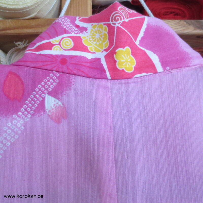 Yukata Kimono, reine Baumwolle, rot rosa Origami Kraniche