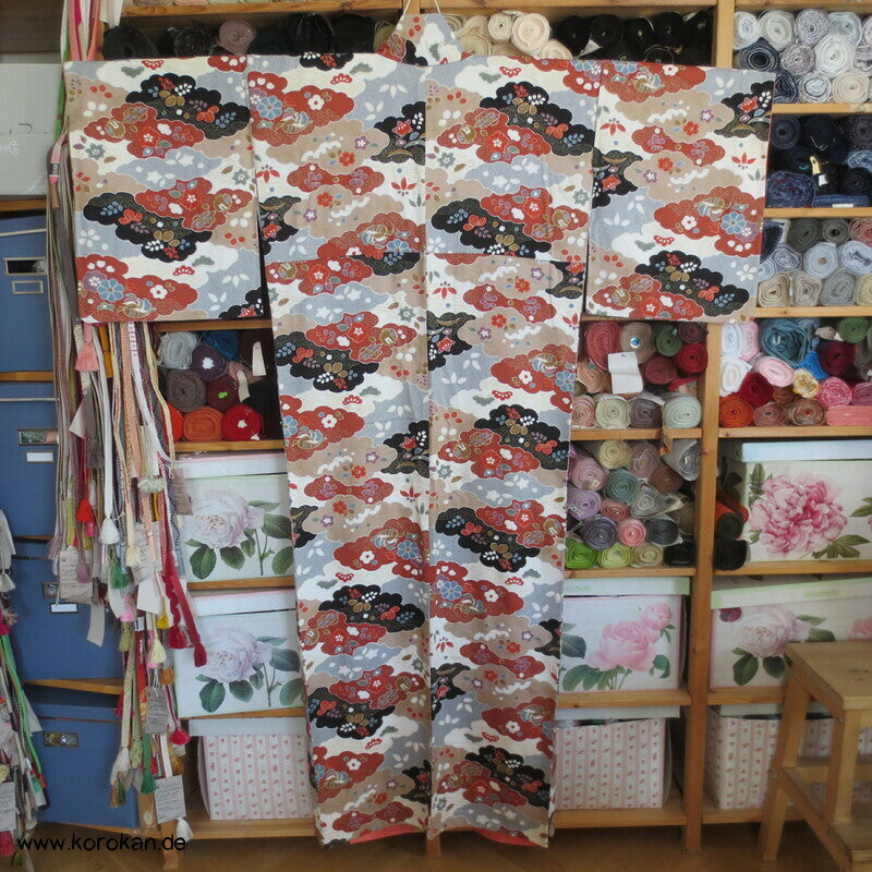 Wolkenenten Chirimen Crepe Seide, Komon Kimono, sehr groß