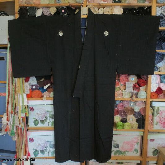 Baumwolle Montsuki formeller Männer Kimono schwarz