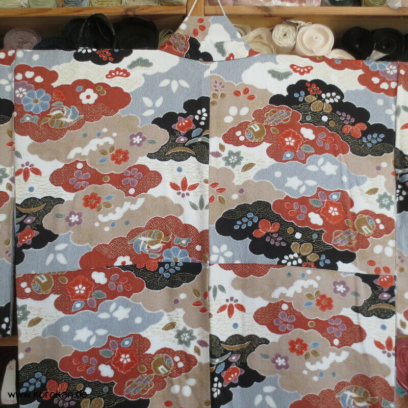 Wolkenenten Chirimen Crepe Seide, Komon Kimono, sehr groß