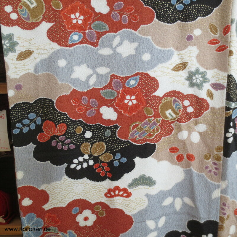 Wolkenenten Chirimen Crepe Seide, Komon Kimono, sehr groß