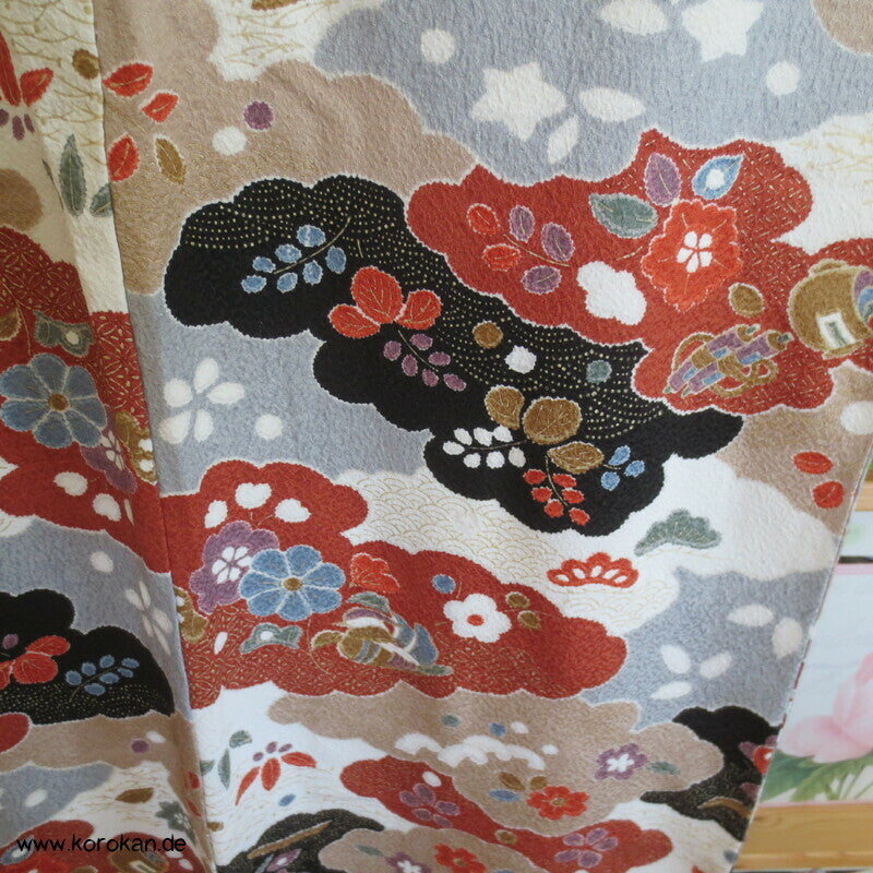 Wolkenenten Chirimen Crepe Seide, Komon Kimono, sehr groß