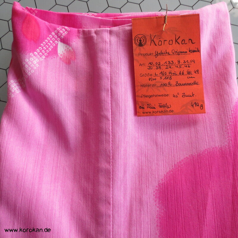 Yukata Kimono, reine Baumwolle, rot rosa Origami Kraniche