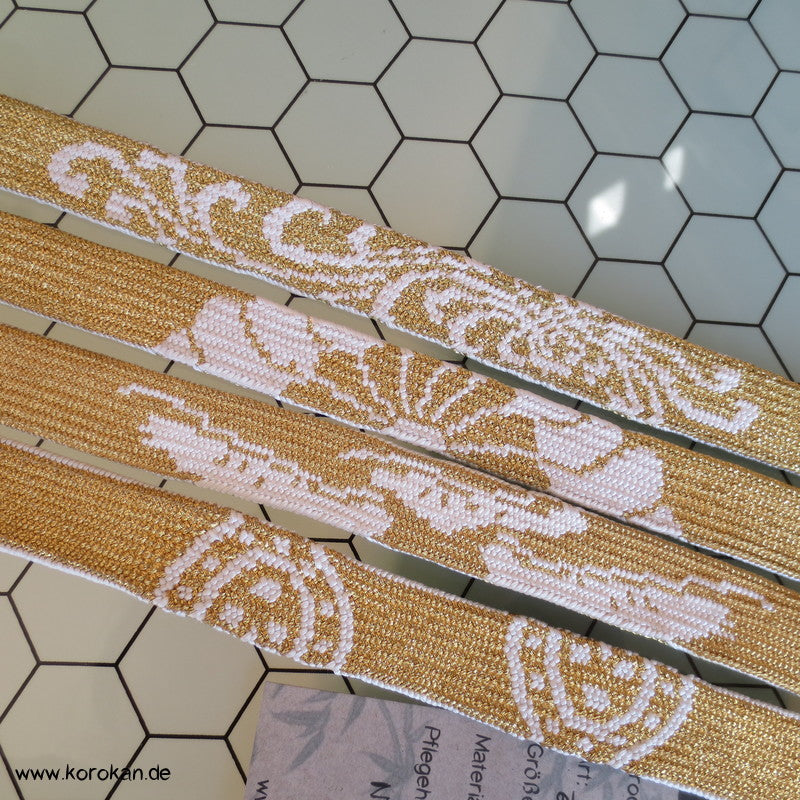 wechselseitig Weiß - Gold Obijime, Seide / Lurex