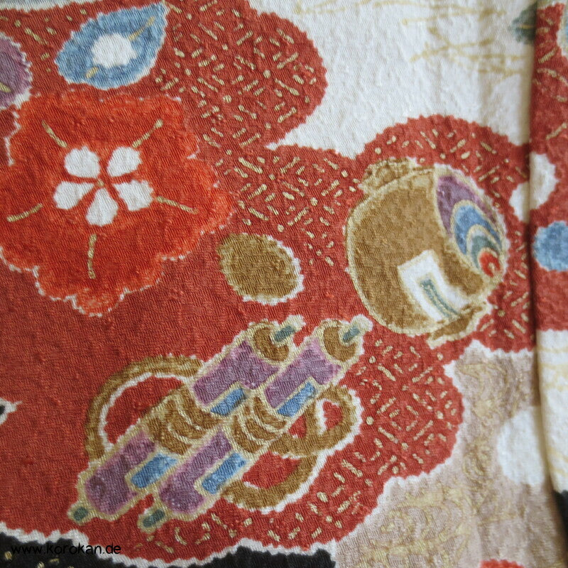 Wolkenenten Chirimen Crepe Seide, Komon Kimono, sehr groß