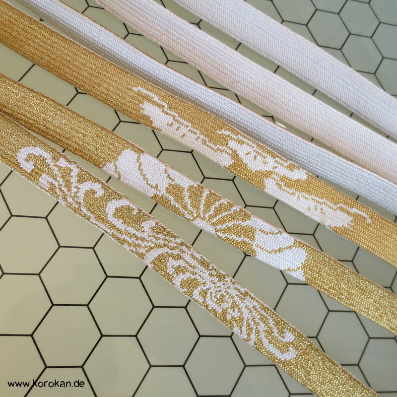wechselseitig Weiß - Gold Obijime, Seide / Lurex