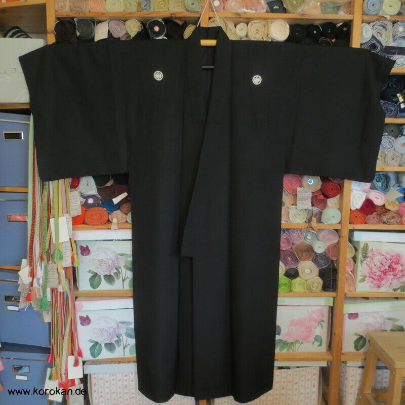 Seiden Montsuki formeller schwarzer Männer Kimono, 5 Bambus Mon