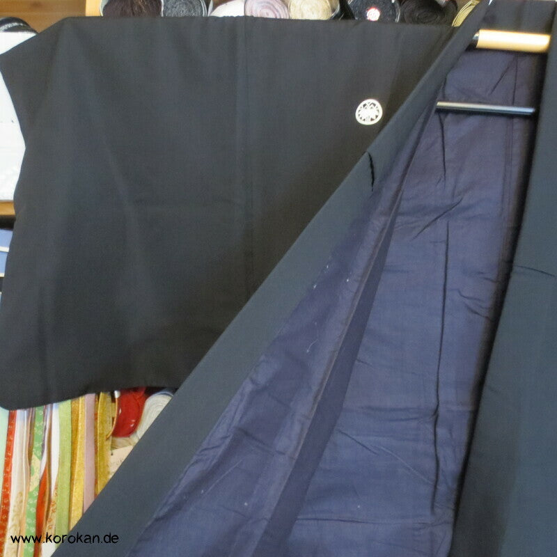 Seiden Montsuki formeller schwarzer Männer Kimono, 5 Bambus Mon