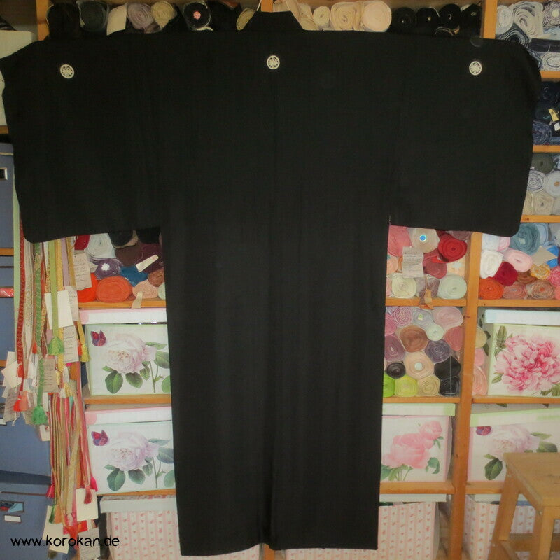Seiden Montsuki formeller schwarzer Männer Kimono, 5 Bambus Mon