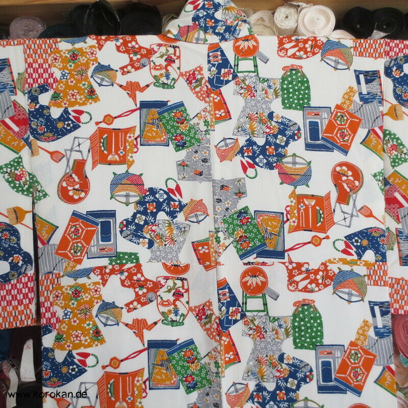 Schönheitsutensilien, Spiegel, Schere, Papier Seidencrepe Komon Kimono