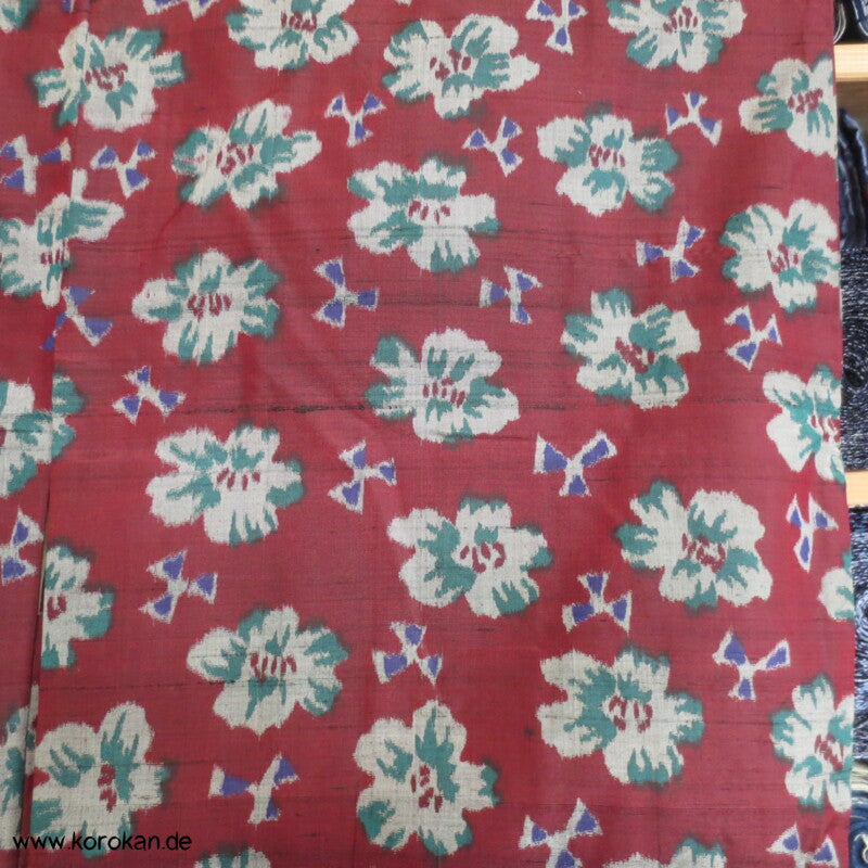 weinrot mit Blüten Meisen Seiden Haori Kimono Jacke