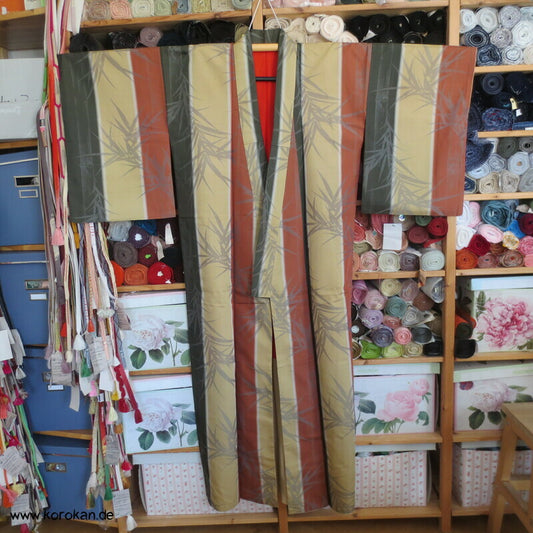 gewebter Bambus in Streifen, Komon Kimono, antik, Seidenjacquard