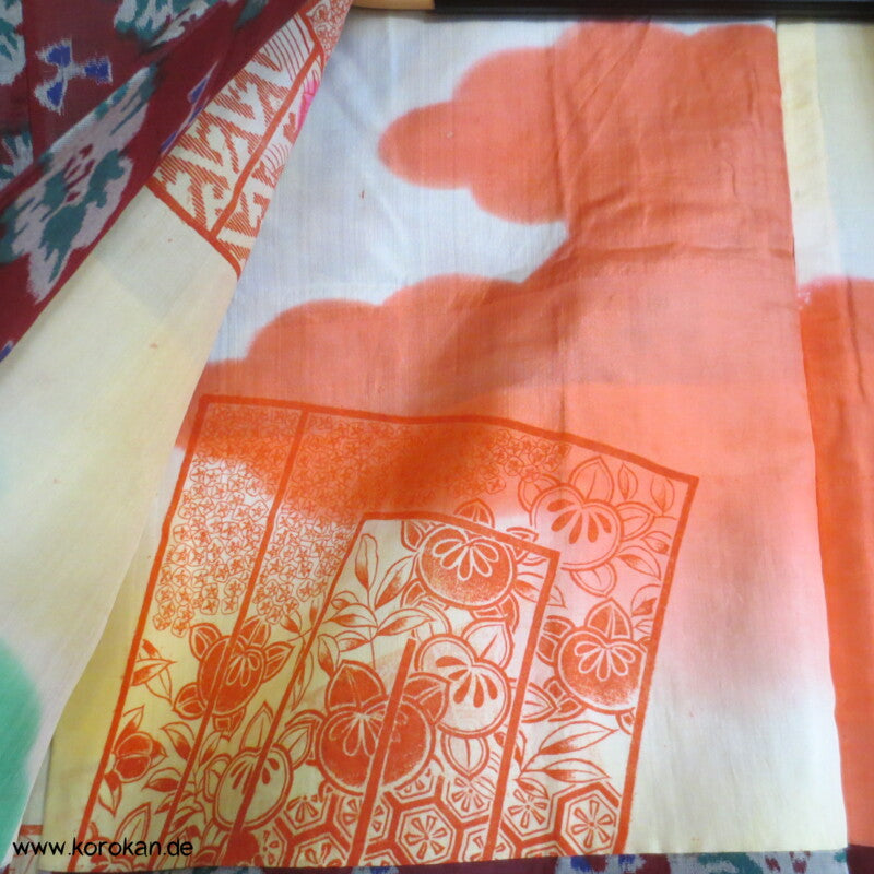 weinrot mit Blüten Meisen Seiden Haori Kimono Jacke