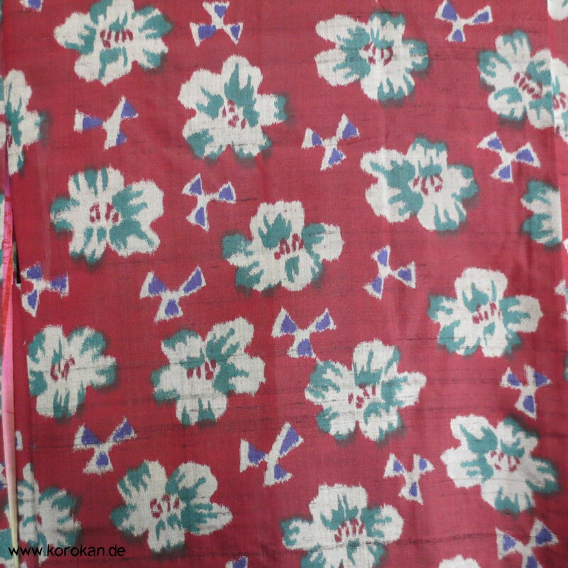 weinrot mit Blüten Meisen Seiden Haori Kimono Jacke