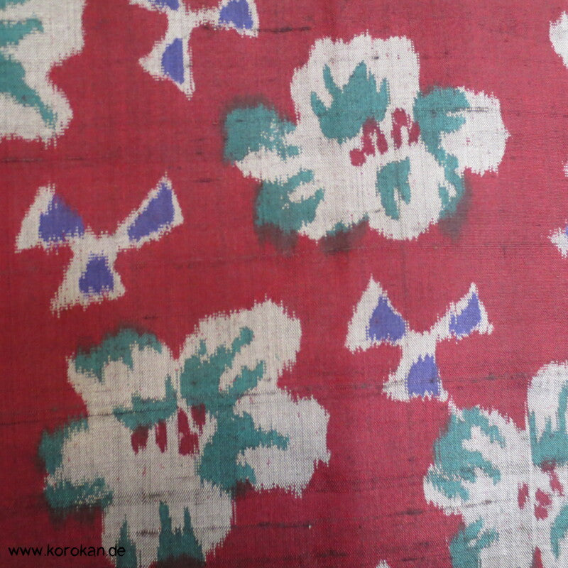 weinrot mit Blüten Meisen Seiden Haori Kimono Jacke