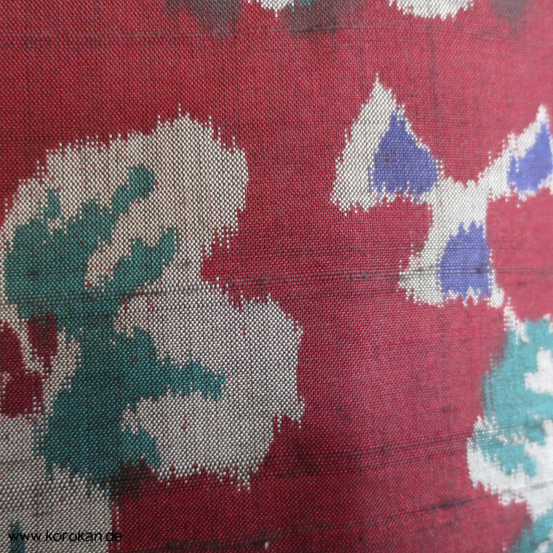 weinrot mit Blüten Meisen Seiden Haori Kimono Jacke