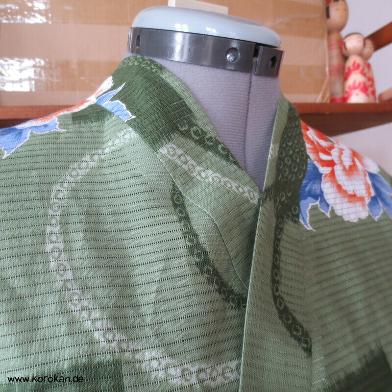 Kimono Kleid aus Yukata Baumwolle, Obi, Päonien, Gr. S