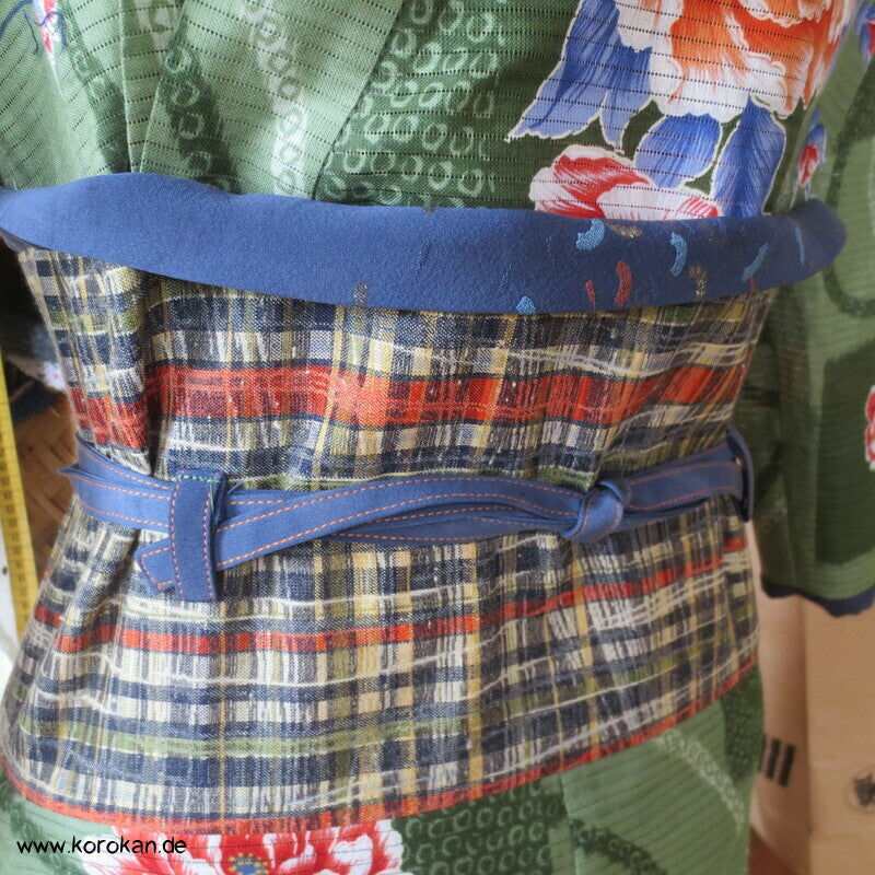 Kimono Kleid aus Yukata Baumwolle, Obi, Päonien, Gr. S